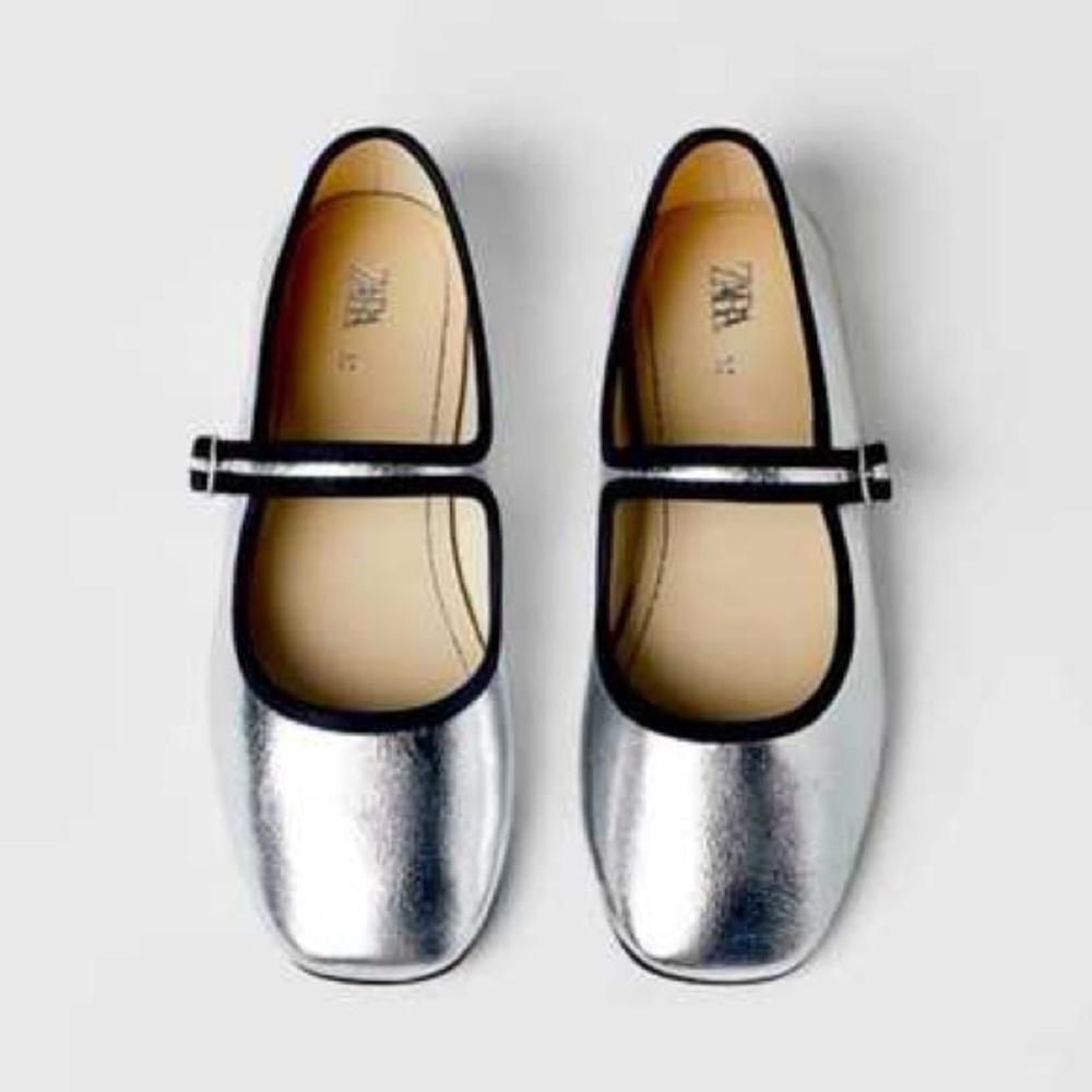 Zara Kids Silver Mary Jane Shoes Size 30 NWOT